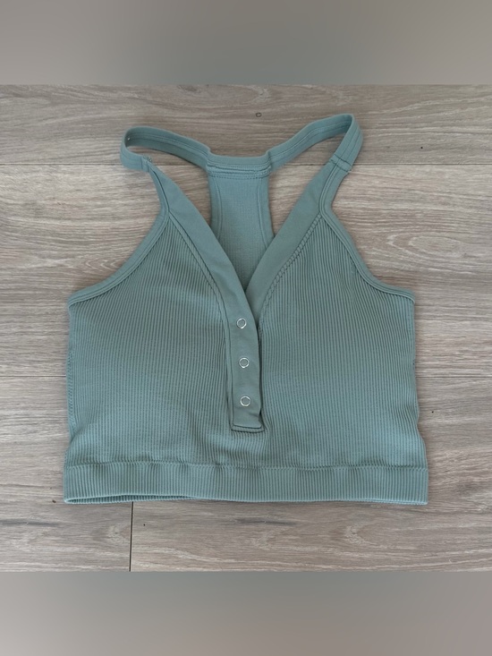 Pro-Fit Tops - Ribbed Racerback Snap-Front Crop Top - Sage Green